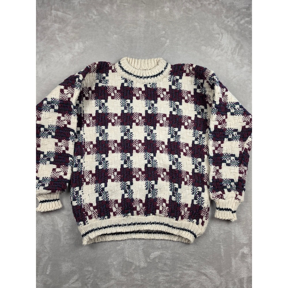 Vintage C.C.H. Imports Sweater Mens M Wool Hand Made Ecuador Houndstooth *Read - Picture 1 of 10